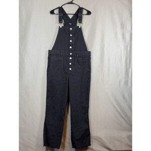 Express High Waist Button Front Straight Leg Overalls Raw Hem Black Grunge 10